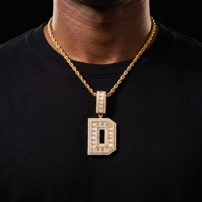 Baguette Outlined Single Letter Pendant - Different Drips