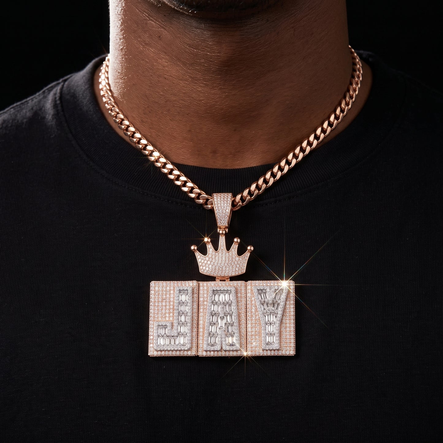 Rigid Crowned Baguette Custom Letter Pendant - Different Drips