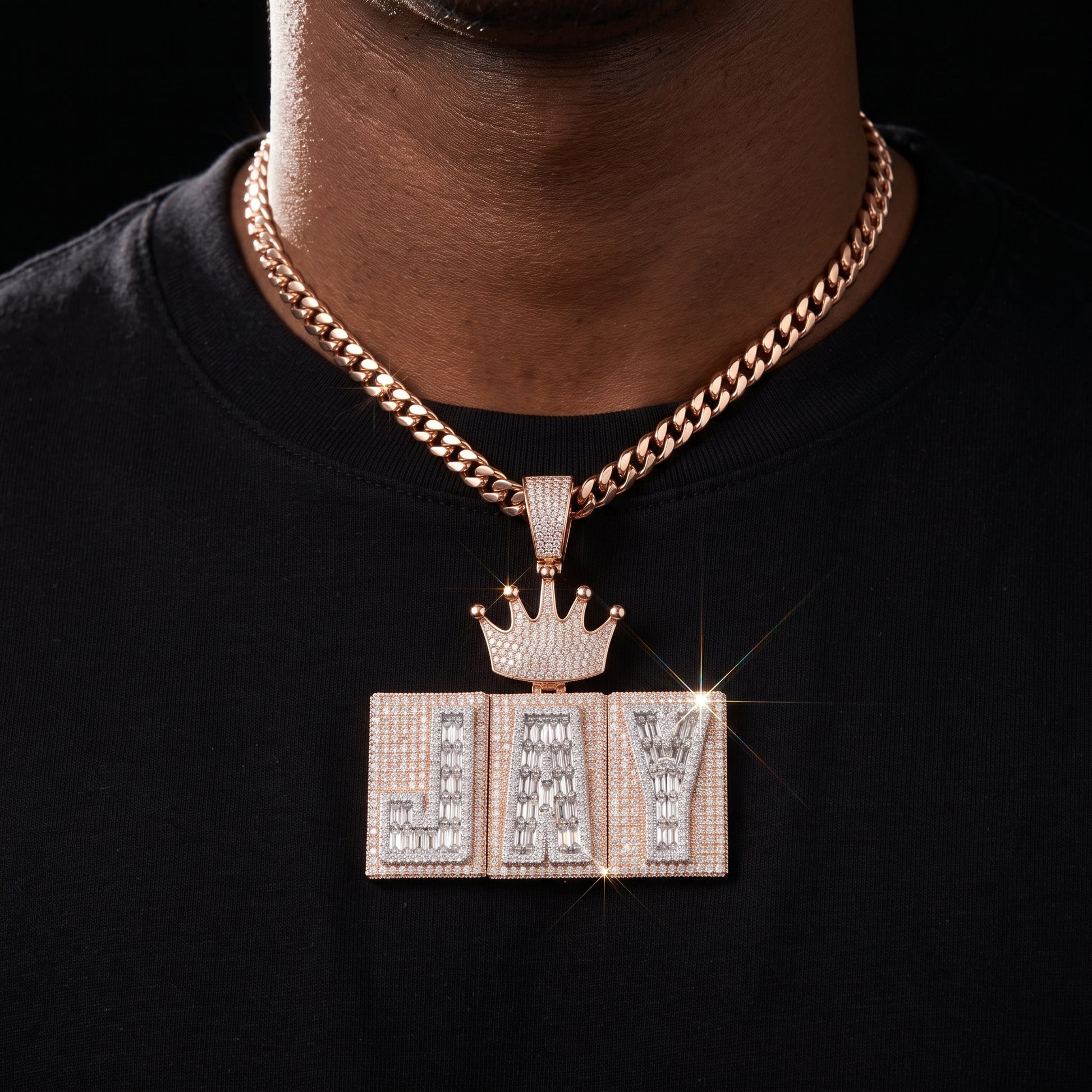 Rigid Crowned Baguette Custom Letter Pendant - Different Drips