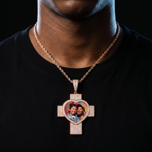 Custom Heart Cross Photo Pendant - Different Drips