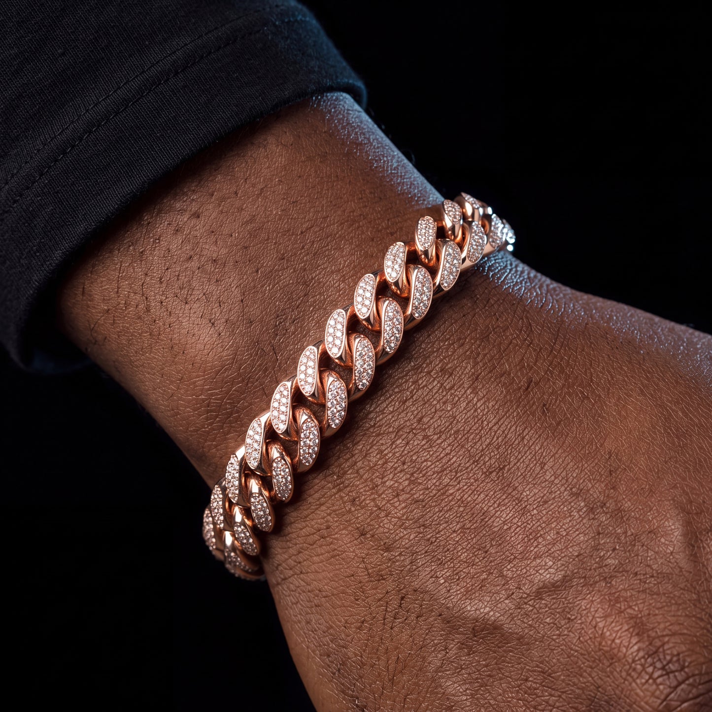 12mm Rose Gold Iced Out Miami Cuban Link Bracelet - Different Drips