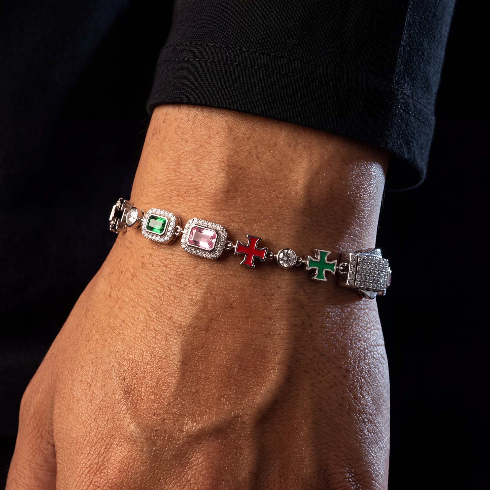 8-10mm S925 Luminous Enamel Cross Tennis Bracelet - Different Drips