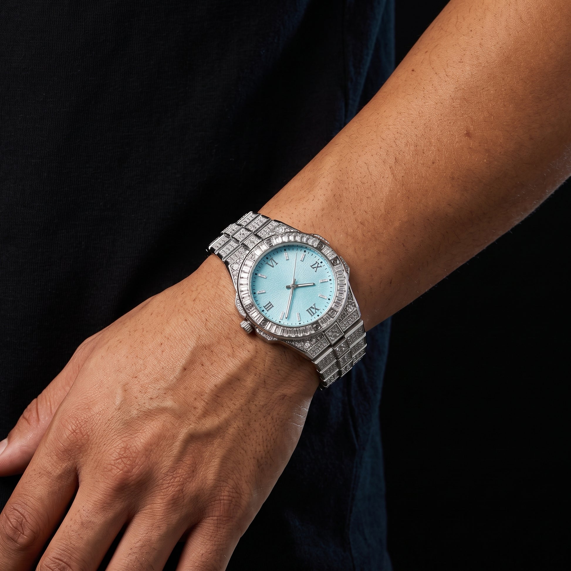 Iced Baguette Bezel Tiffany Blue Dial Watch - Different Drips