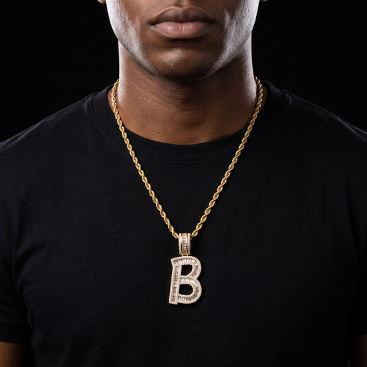 Baguette Single Letter Pendant Yellow Gold - Different Drips