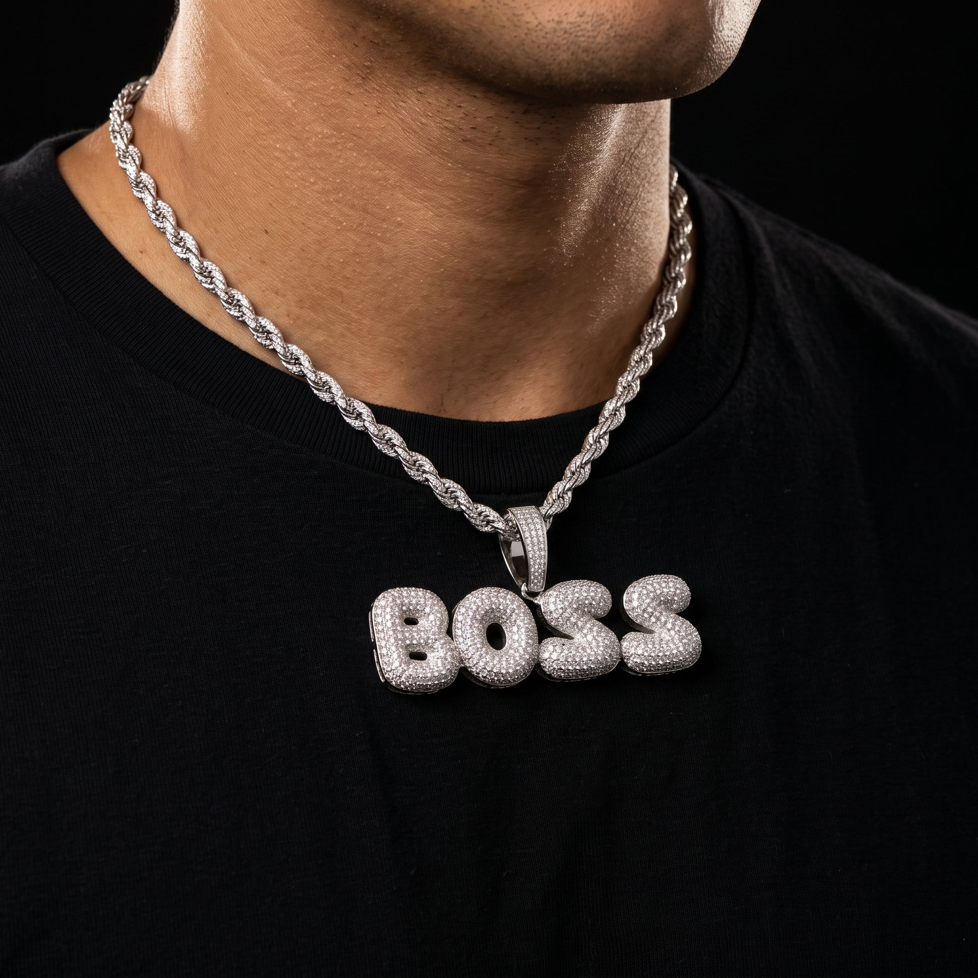 Bubble Font Custom Letter Pendant White Gold - Different Drips