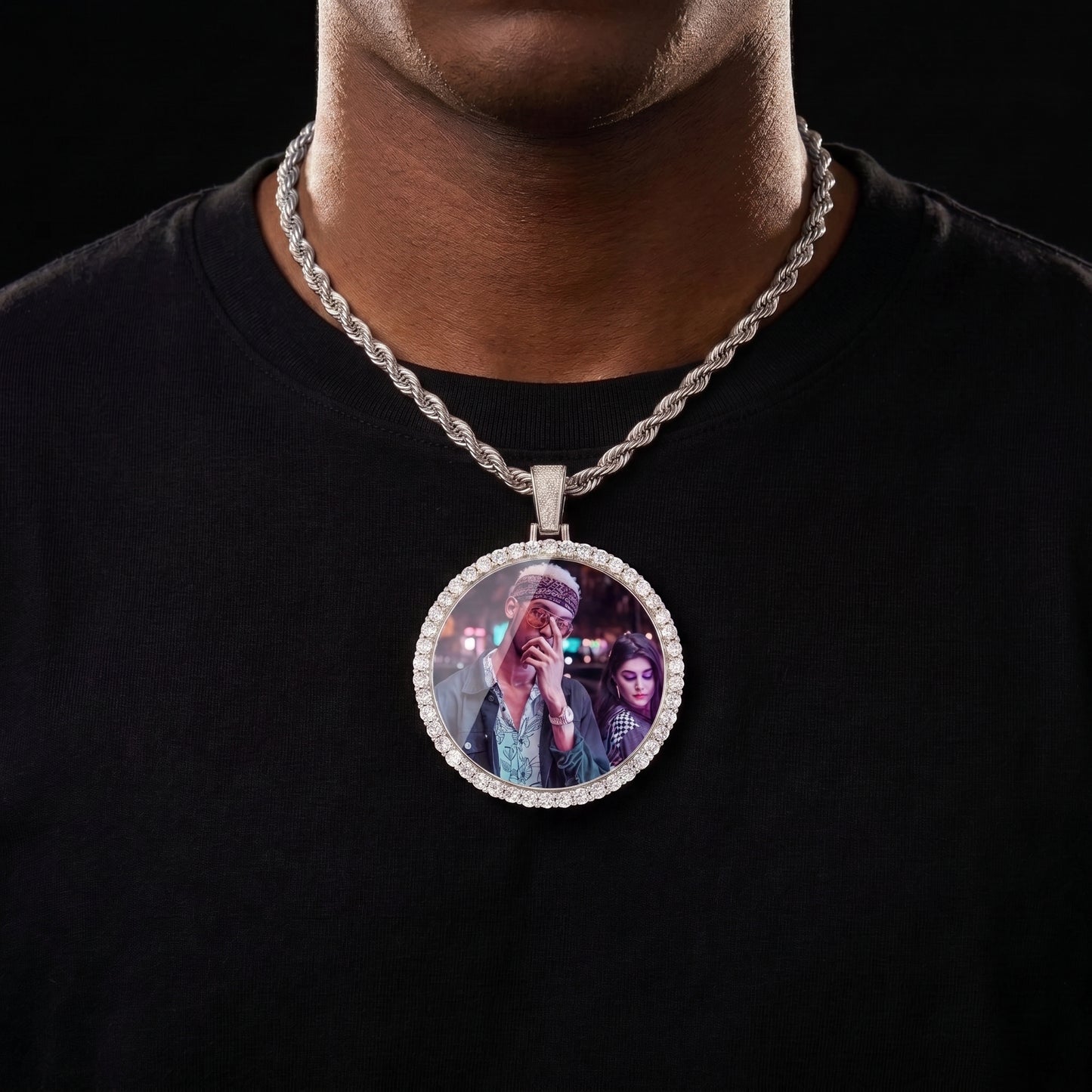 Large Round Custom Photo Pendant - Different Drips
