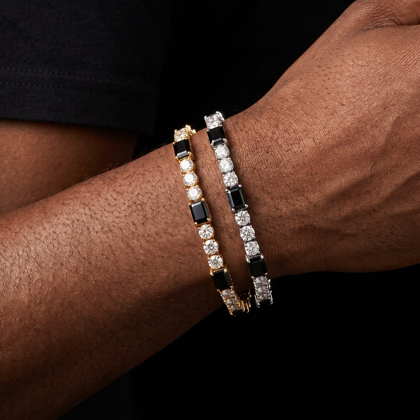 Black Baguette White Round Stone Tennis Chain