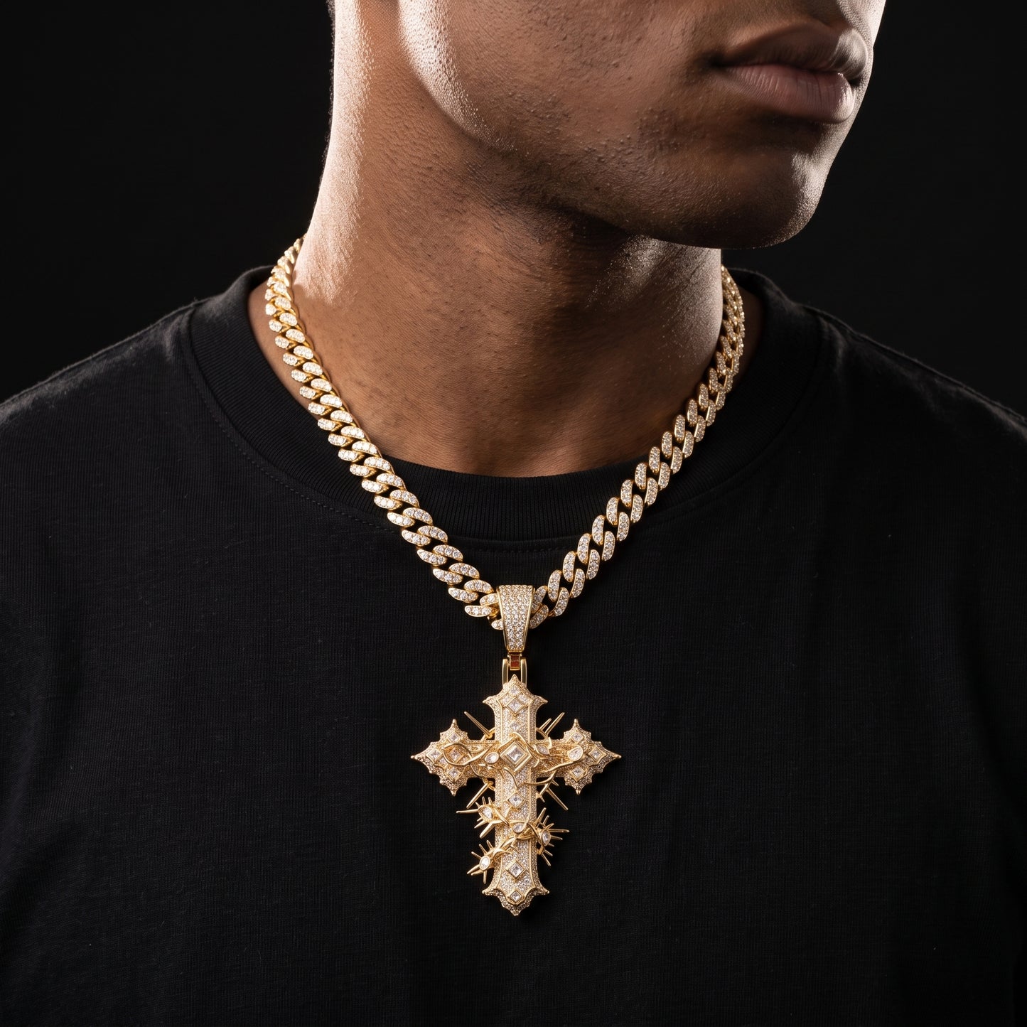 Iced Thorn Wrapped Cross Pendant