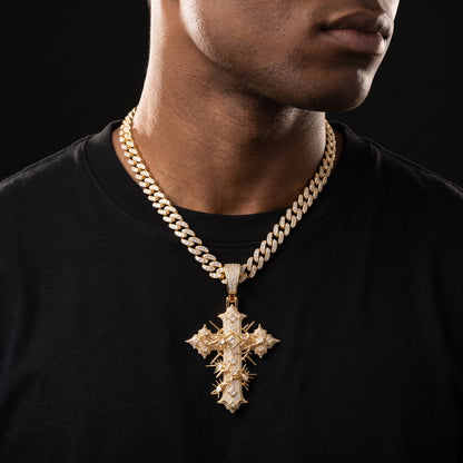 Iced Thorn Wrapped Cross Pendant