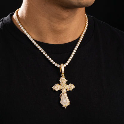 Fully Iced Ornate Moissanite Cross Pendant - Different Drips