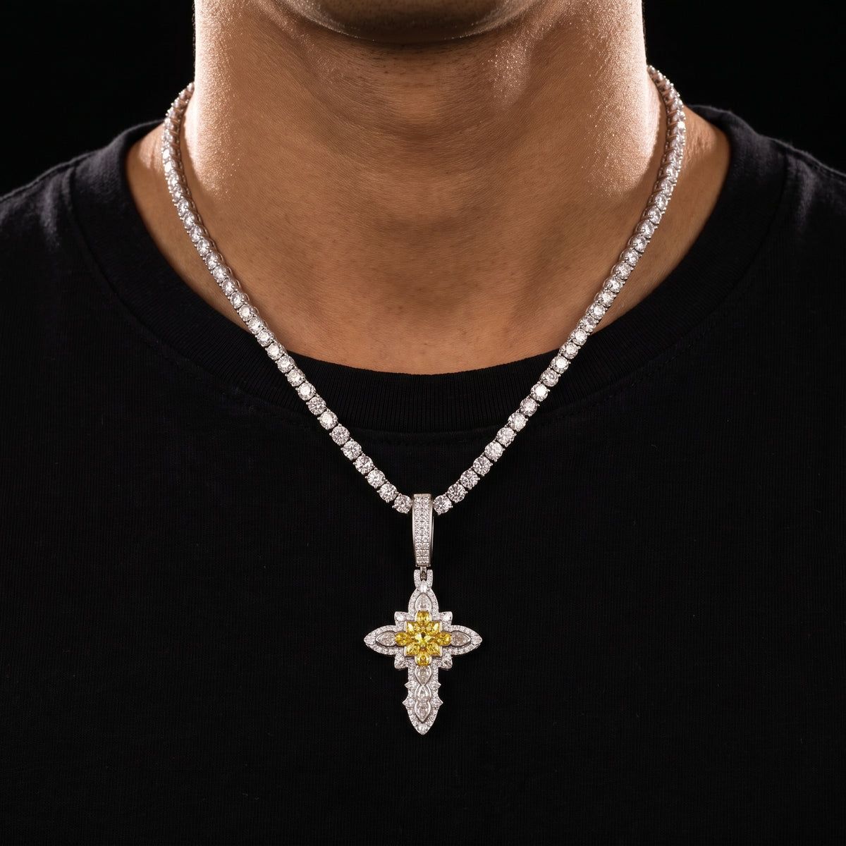 S925 Moissanite Royal Floral Cross Pendant - Different Drips