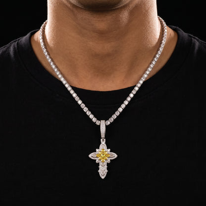 S925 Moissanite Royal Floral Cross Pendant - Different Drips