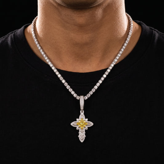 S925 Moissanite Royal Floral Cross Pendant - Different Drips