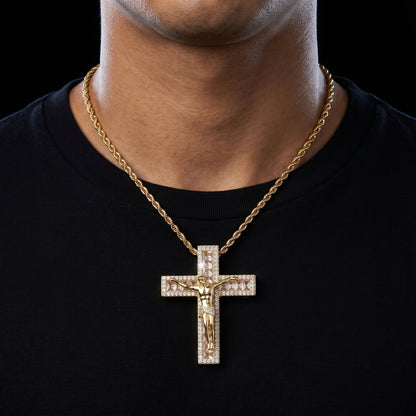 Iced Baguette Jesus Crucifix Cross Pendant