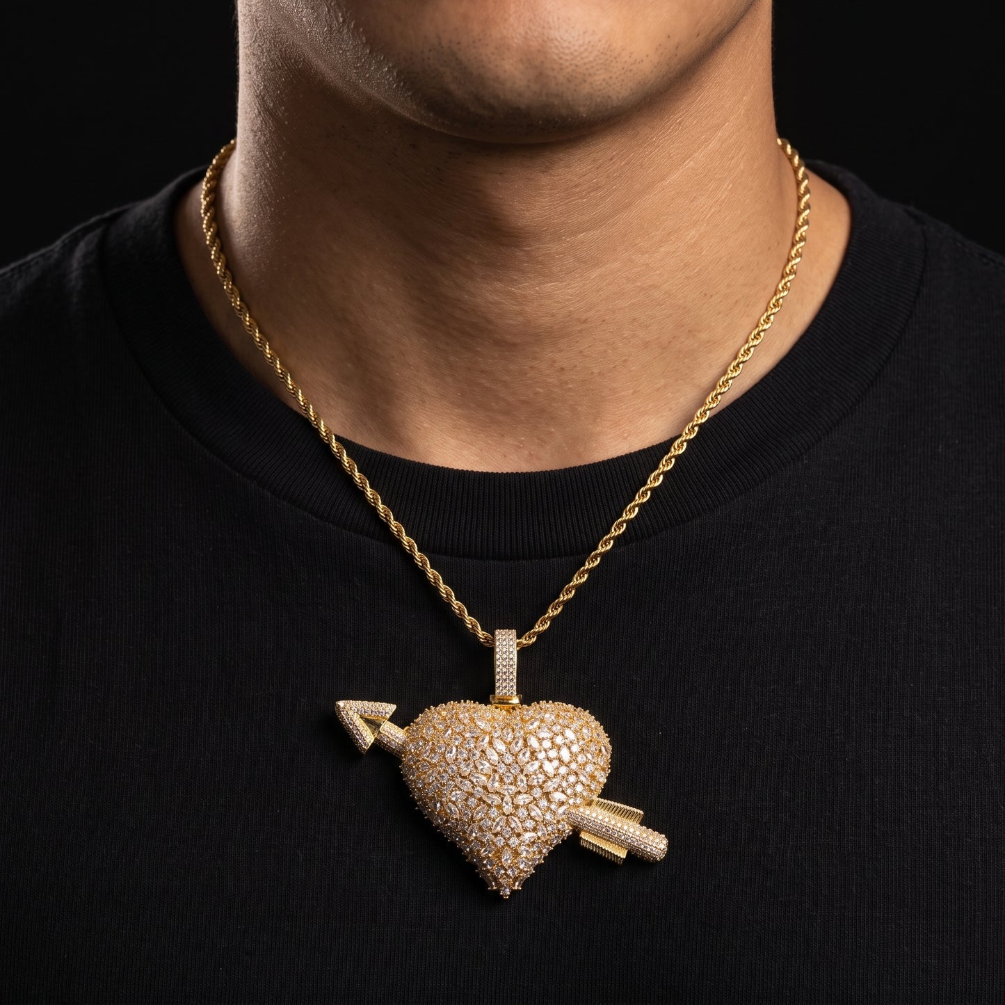 Iced Cupid Arrow Heart Pendant