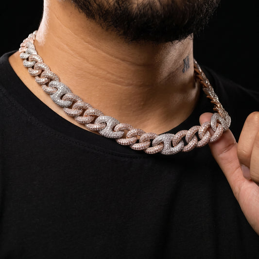 15mm Iced Rose Mariner Linked Cuban Chain