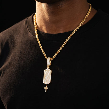 S925 Moissanite Iced Dog Tag Pendant with Dangling Cross - Different Drips