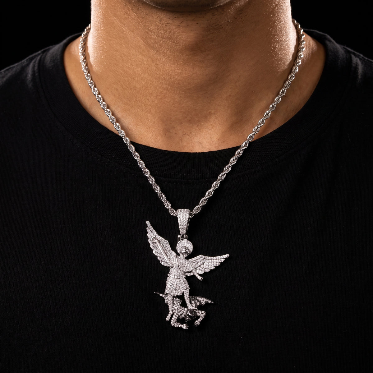S925 Moissanite St. Michael Archangel Slaying Devil Pendant - Different Drips