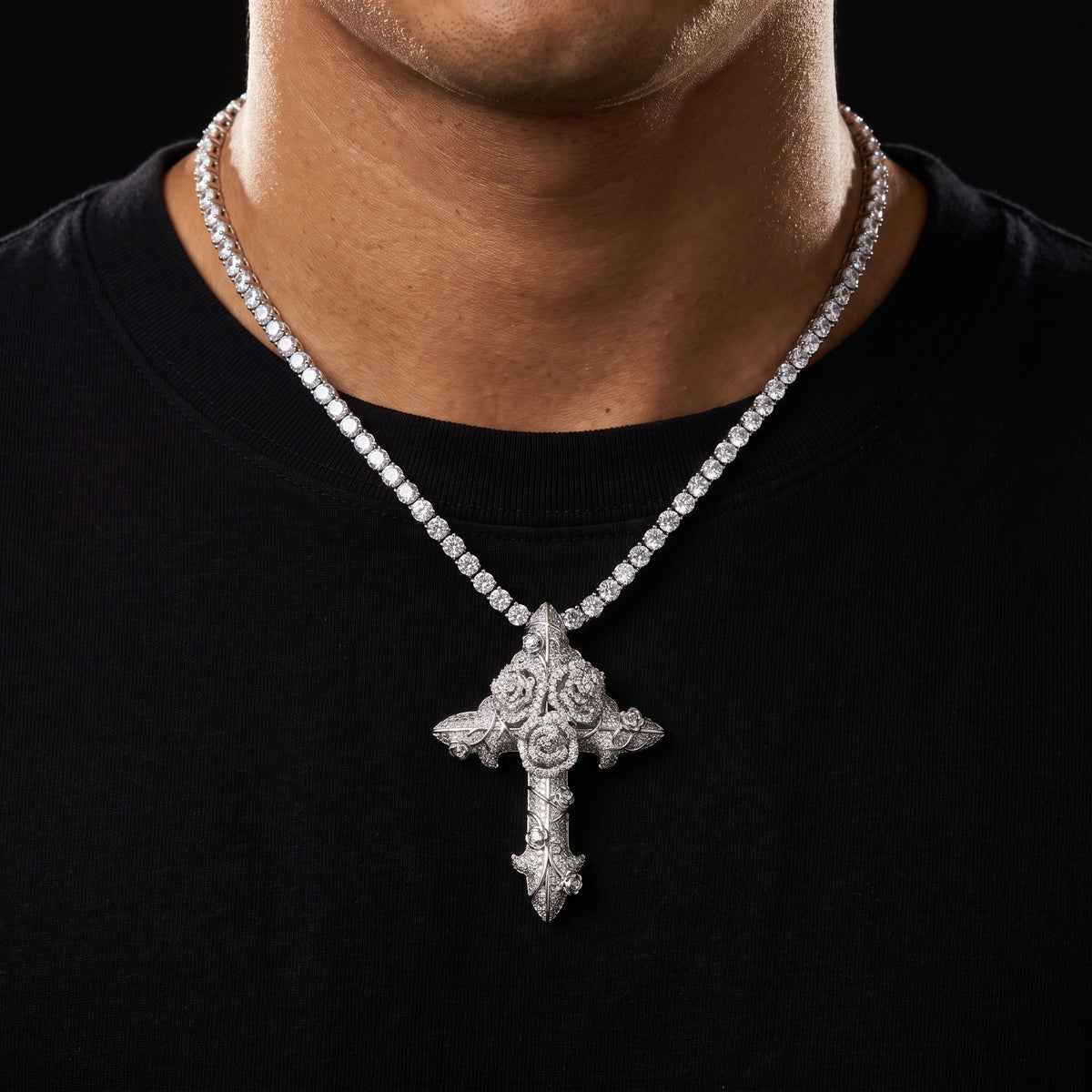 S925 Moissanite Diamond Rose Cross Pendant - Different Drips