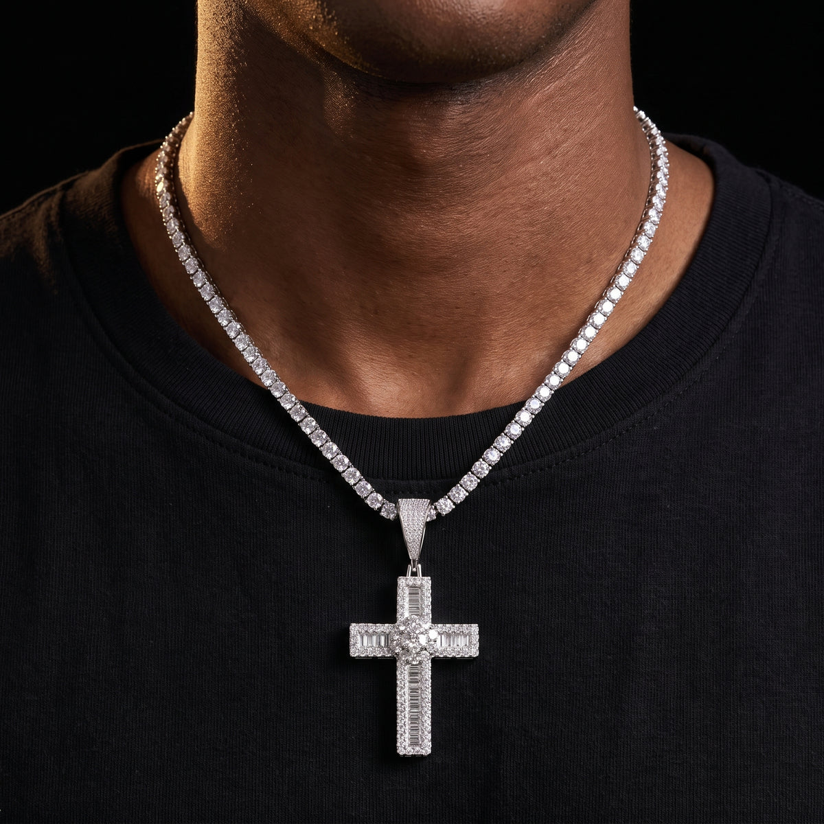 S925 Moissanite Baguette Cross Pendant - Different Drips