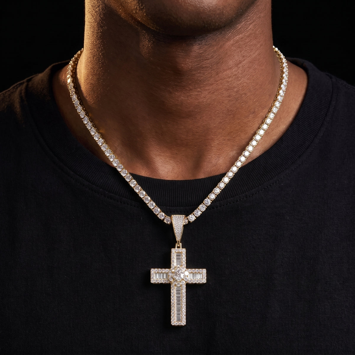 S925 Moissanite Baguette Cross Pendant - Different Drips