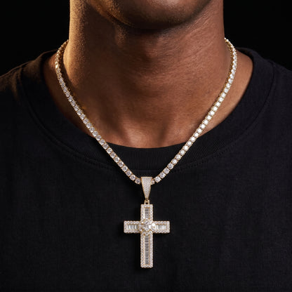 S925 Moissanite Baguette Cross Pendant - Different Drips