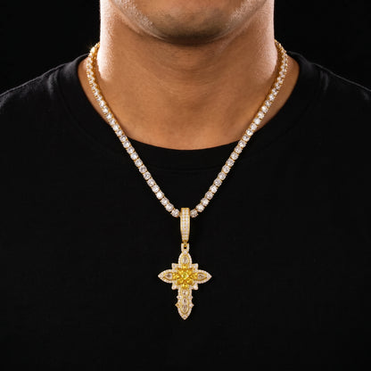 S925 Moissanite Royal Floral Cross Pendant - Different Drips