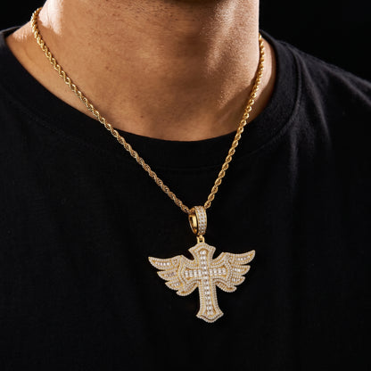 S925 Moissanite Baguette Winged Cross Pendant - Different Drips