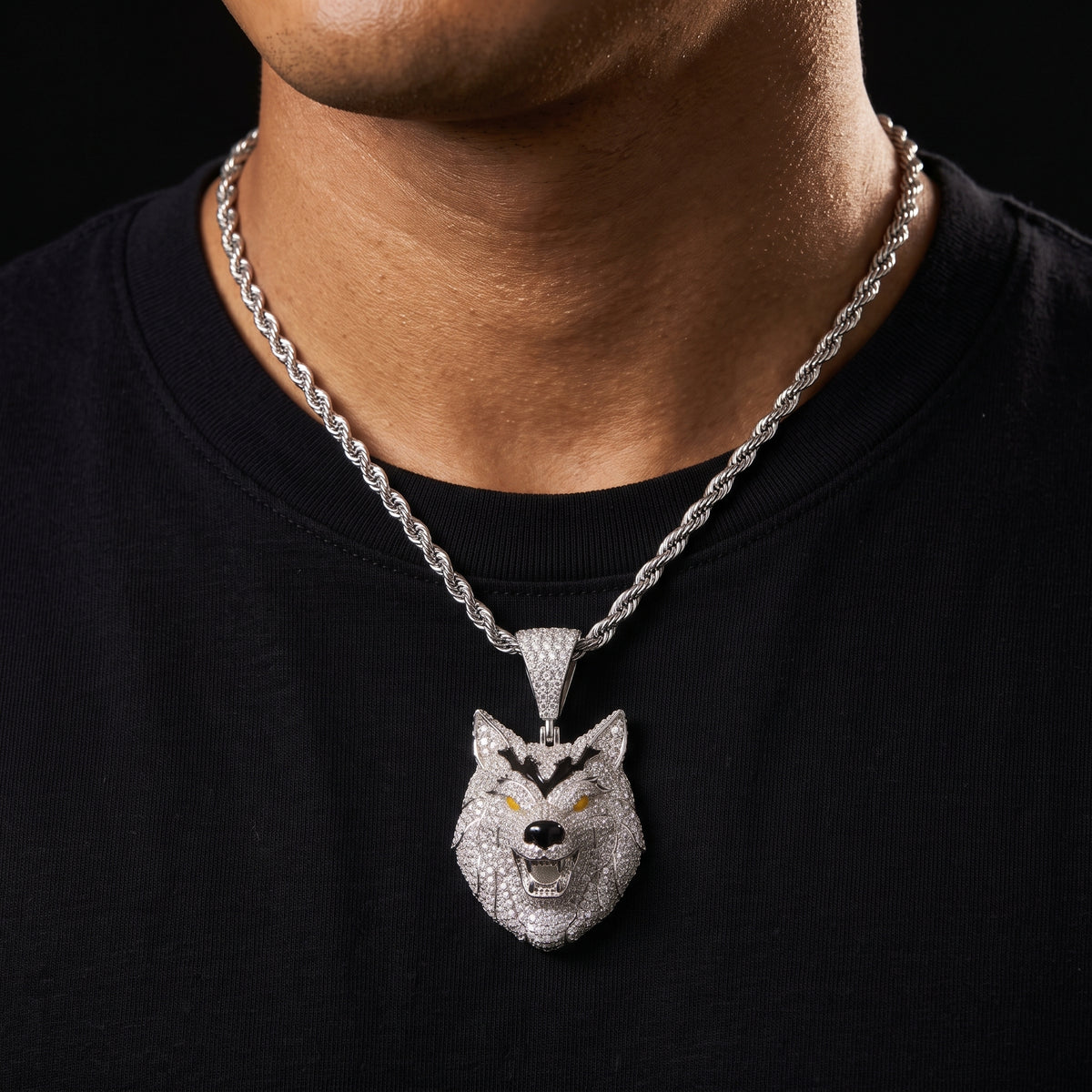 Moissanite Iced Wolf Head Pendant - Different Drips