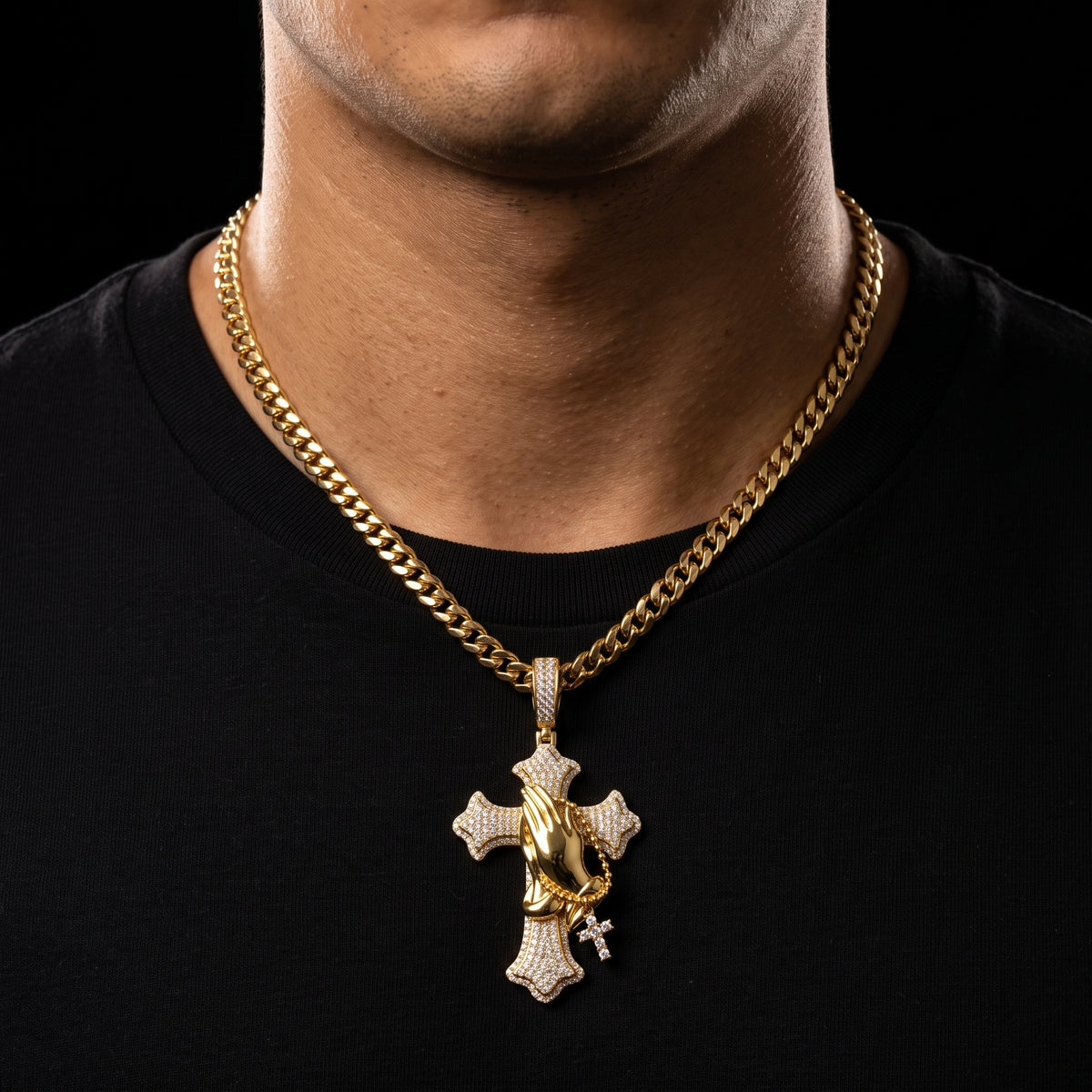 S925 Moissanite Flared Prayer Hands Cross Pendant - Different Drips