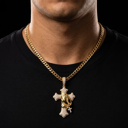 S925 Moissanite Flared Prayer Hands Cross Pendant - Different Drips