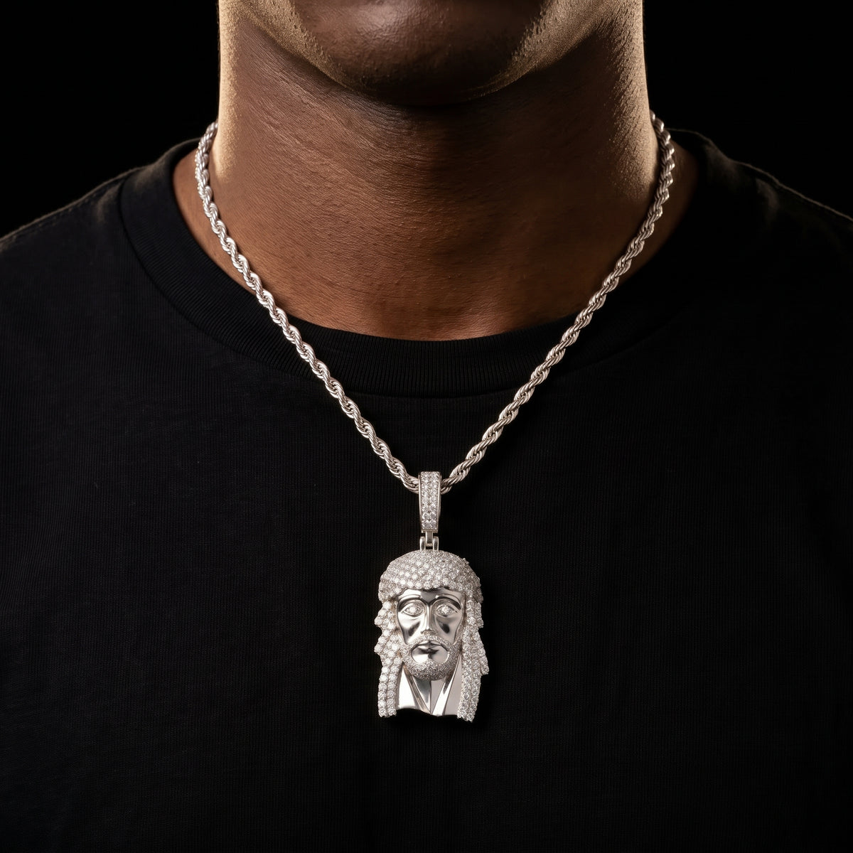 S925 Moissanite Diamond Solid Jesus Head Pendant - Different Drips