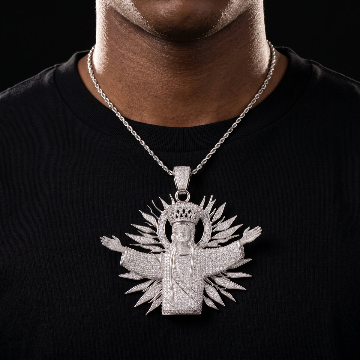 S925 Moissanite Diamond Crowned Jesus Radiance Pendant - Different Drips