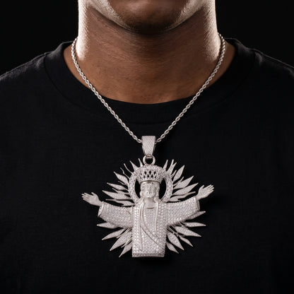 S925 Moissanite Diamond Crowned Jesus Radiance Pendant - Different Drips