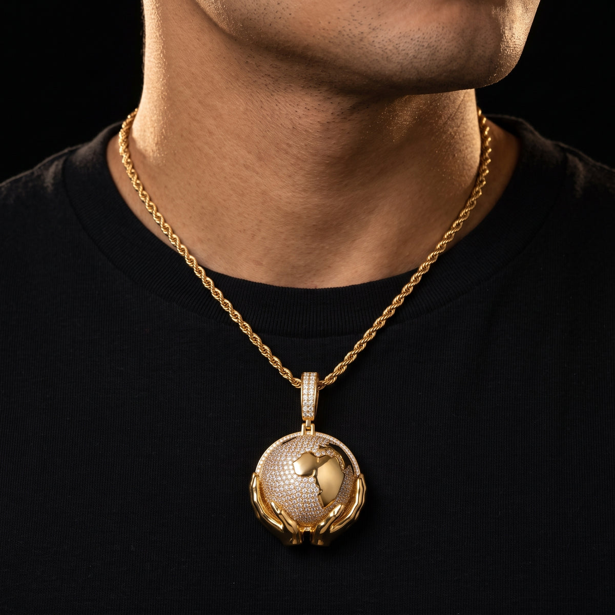 S925 Moissanite Globe in Hands Pendant - Different Drips