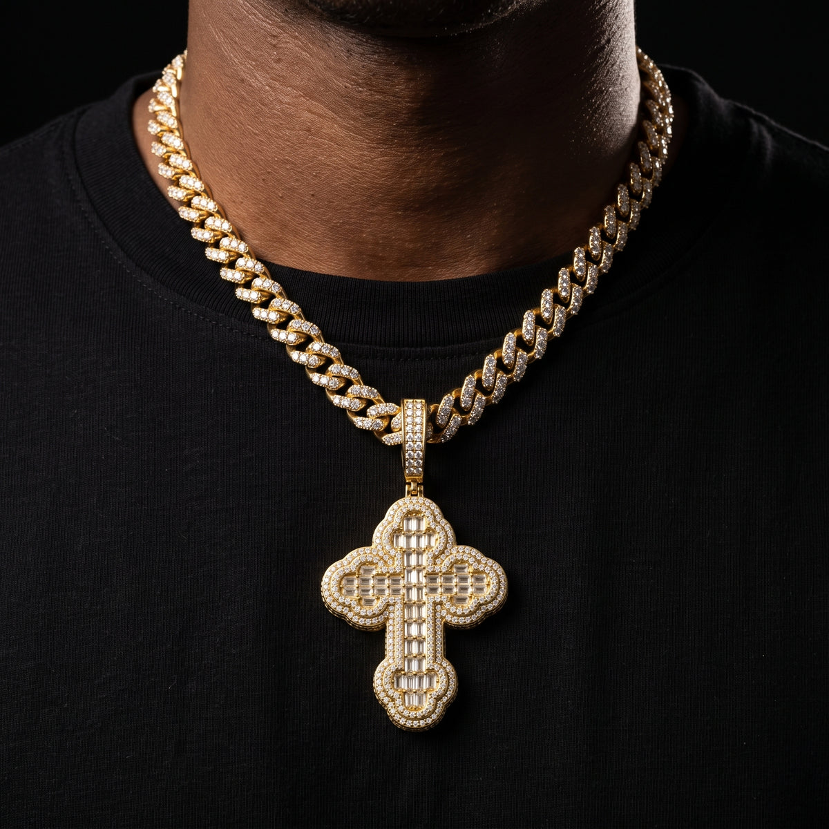 S925 Baguette Moissanite Diamond Cross Pendant - Different Drips