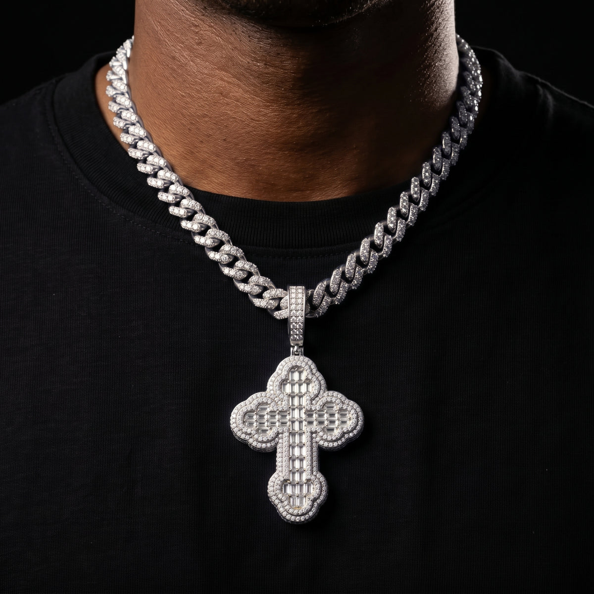 S925 Baguette Moissanite Diamond Cross Pendant - Different Drips