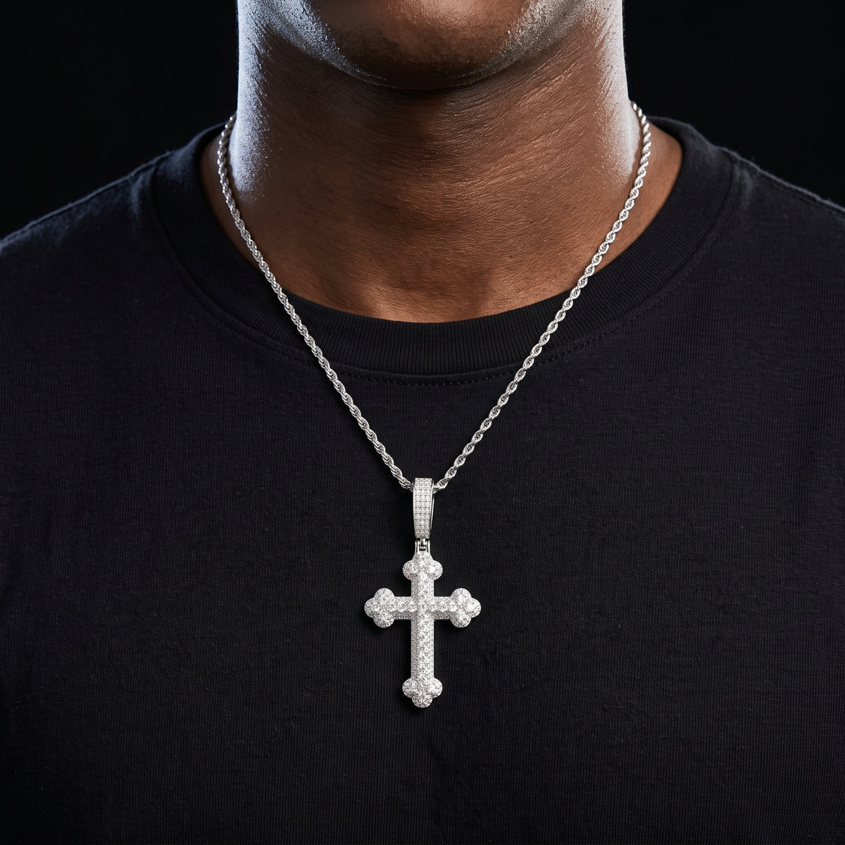 S925 Moissanite Round-Tipped Cross Pendant - Different Drips