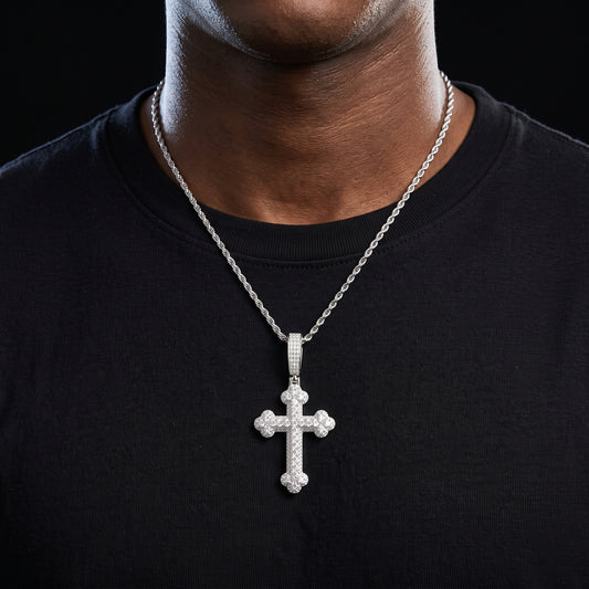 S925 Moissanite Round-Tipped Cross Pendant - Different Drips