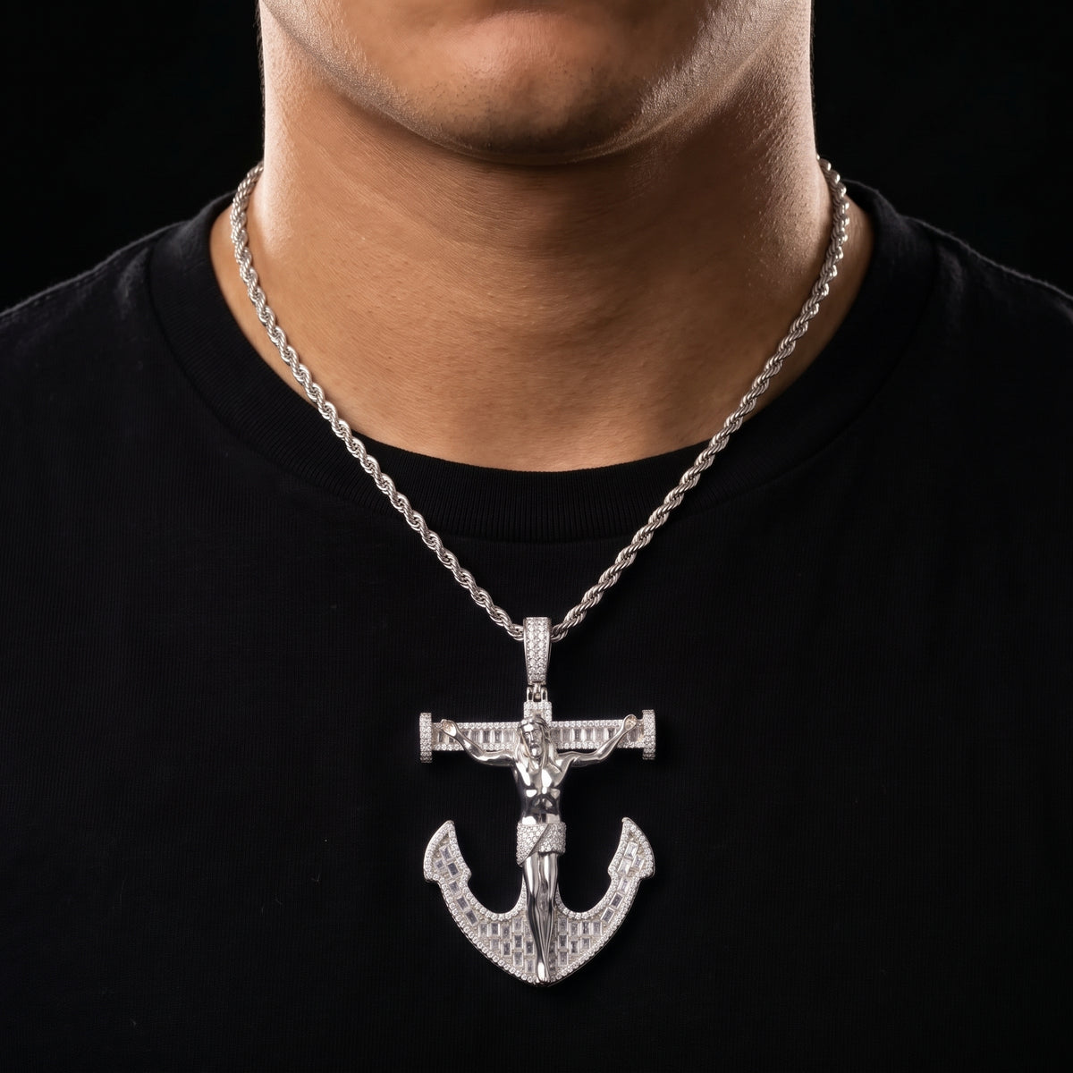 S925 Moissanite Anchor Crucifix Pendant - Different Drips