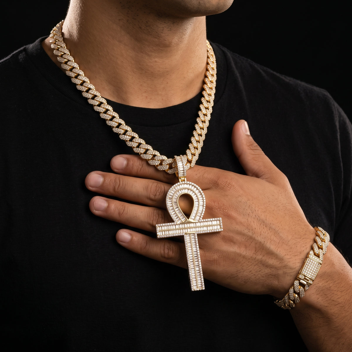 S925 Moissanite Baguette Ankh Cross Pendant - Different Drips