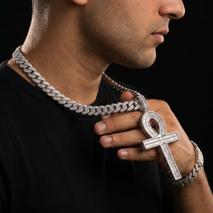 S925 Moissanite Baguette Ankh Cross Pendant - Different Drips