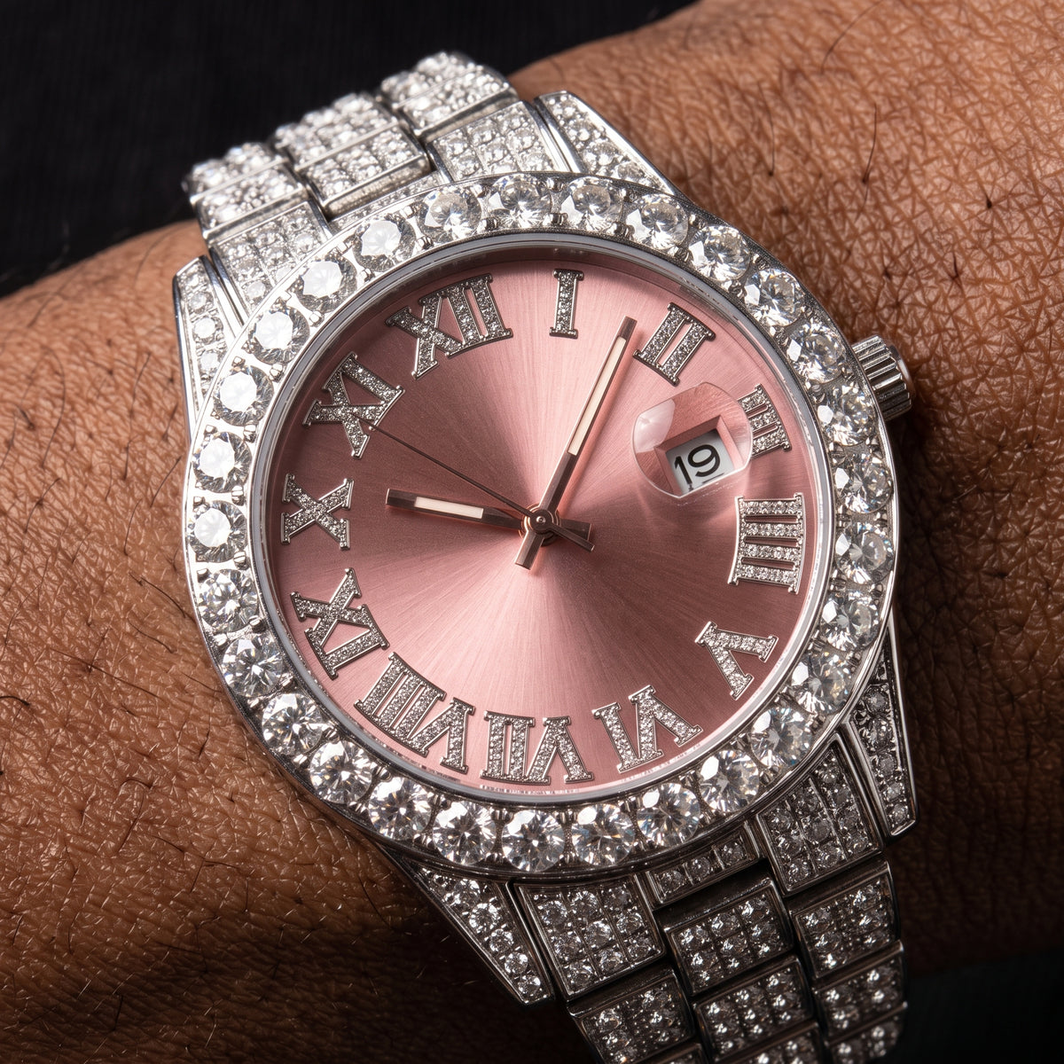 Iced Roman Numeral Colored Dial Watch