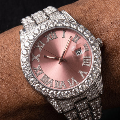 Iced Roman Numeral Colored Dial Watch