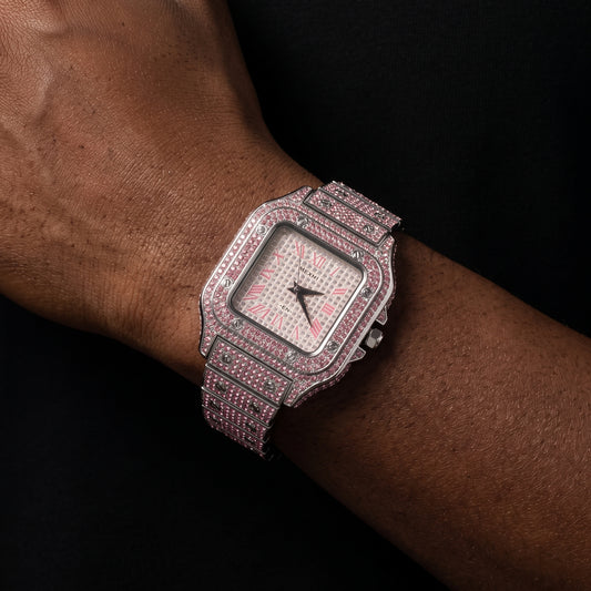 Iced Square Cut Roman Numeral Watch - Different Drips