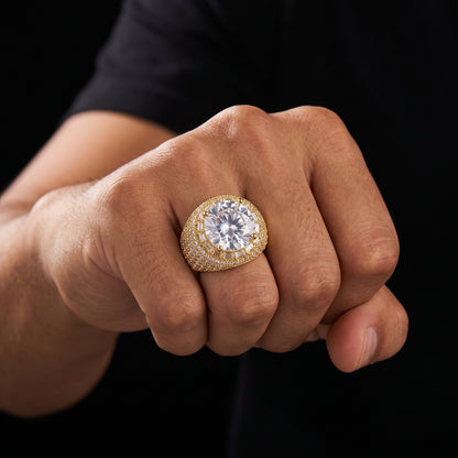 Round cut ring with a center stone and micro pave stones