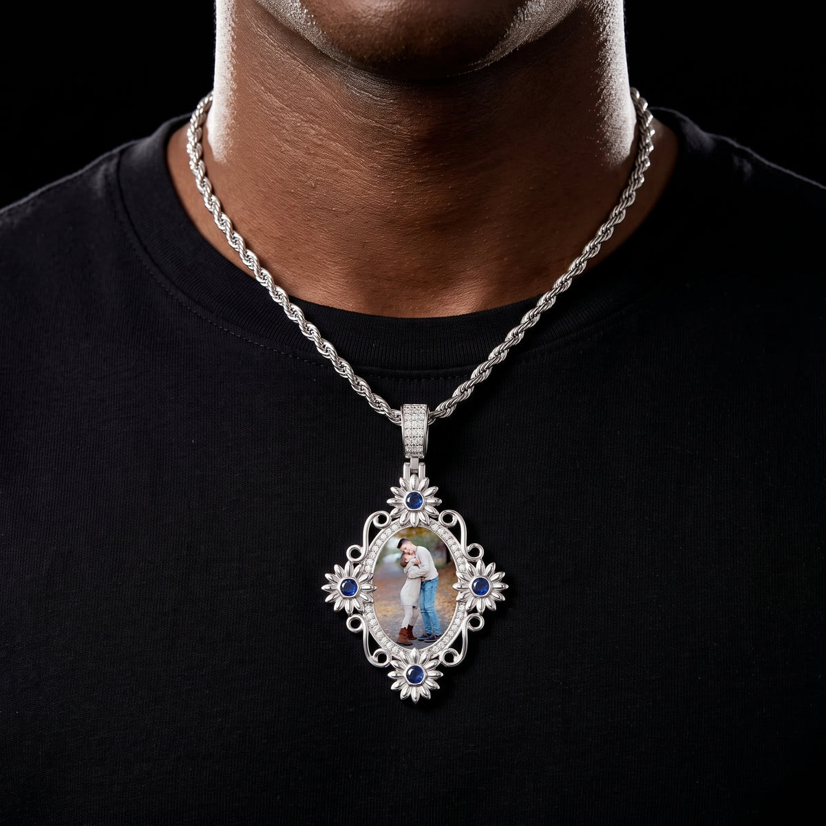 S925 Moissanite Flower Custom Photo Pendant - Different Drips