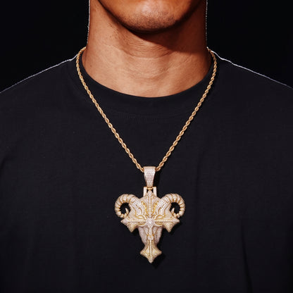 Iced Ram Horn Cross Pendant