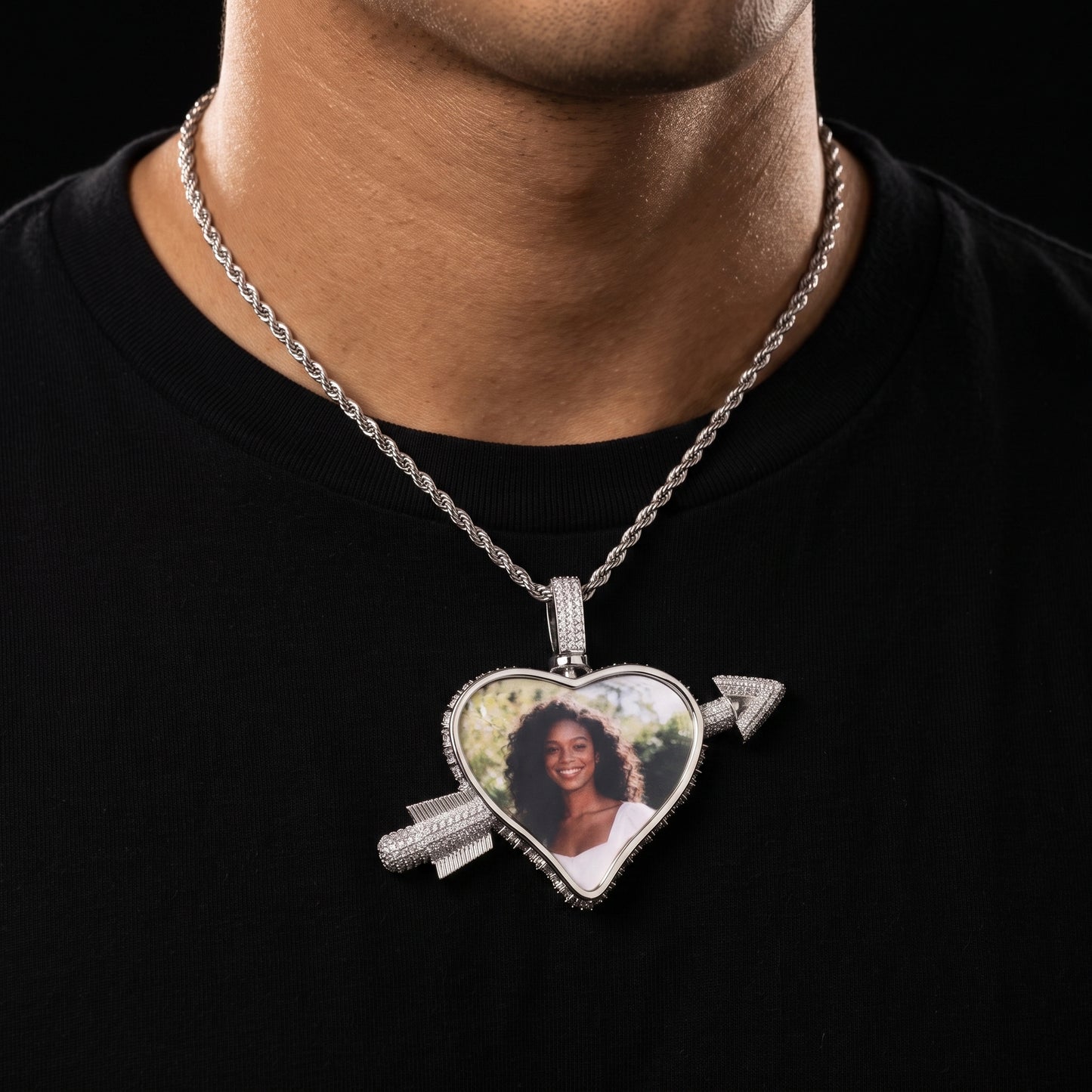 Iced Cupid Arrow Heart Pendant