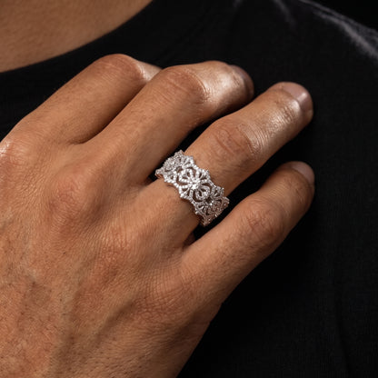 925 Sterling Silver Iced Out Moissanite Vajra Cross Ring - Different Drips